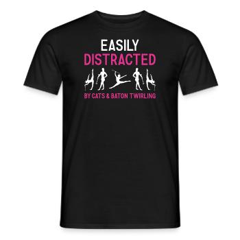 Easily Distracted By Cats And Baton Twirling - Men's T-Shirt - black - Front - AI Model Male 178 light (178cm)
