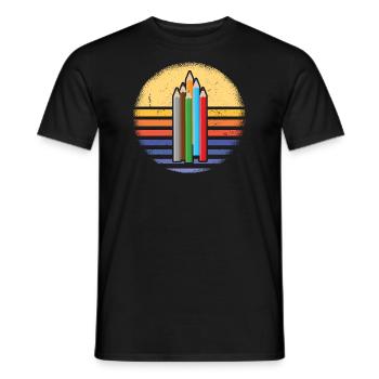 Drawer Retro Sunset Drawing - Men's T-Shirt - black - Front - AI Model Male 178 light (178cm)