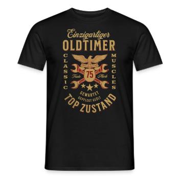 75. Geburtstag Oldtimer TOP ZUSTAND - Männer T-Shirt - Schwarz - Vorne - AI Model Male 178 light (178cm)
