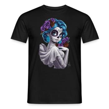 De Los Muertos mit einer Frau und Blumen für - Männer T-Shirt - Schwarz - Vorne - AI Model Male 178 light (178cm)