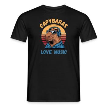 Capybaras love music - Men's T-Shirt - black - Front - AI Model Male 178 light (178cm)