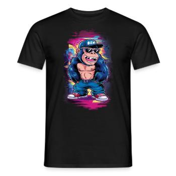 Streetart Gorilla Musik - Männer T-Shirt - Schwarz - Vorne - AI Model Male 178 light (178cm)