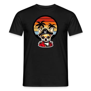 Chihuahua Pirate in Caribbean Sunset Palm Trees - Men's T-Shirt - black - Front - AI Model Male 178 light (178cm)