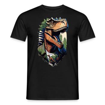 Tyrannosaurus Style - Cooler Raptor in Jacke - Männer T-Shirt - Schwarz - Vorne - AI Model Male 178 light (178cm)