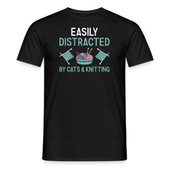 Knitter Easily Distracted By Cats And Knitting - Men's T-Shirt - black - Front - AI Model Male 178 light (178cm)