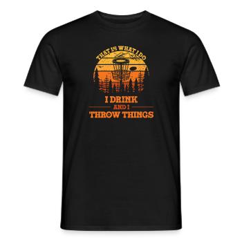 C’est ce que je fais, je bois et je lance des choses disque - T-shirt homme - noir - Devant - AI Model Male 178 light (178cm)