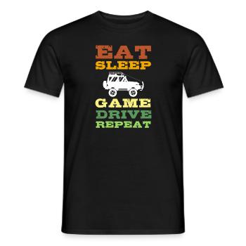 Essen Schlafen Game Drive Wiederholung. Safari - Männer T-Shirt - Schwarz - Vorne - AI Model Male 178 light (178cm)