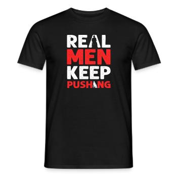 Echte Männer Geben Nicht Auf. Rollstuhl Handicap - Männer T-Shirt - Schwarz - Vorne - AI Model Male 178 light (178cm)