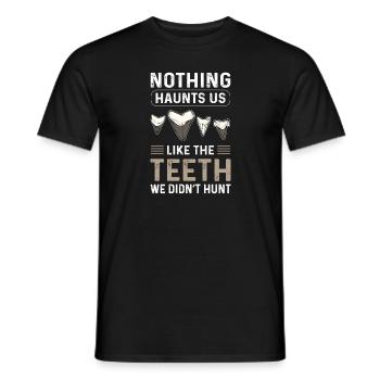 Megalodon tooth hunting. Shark Tooth Fossil Tooth - Men's T-Shirt - black - Front - AI Model Male 178 light (178cm)