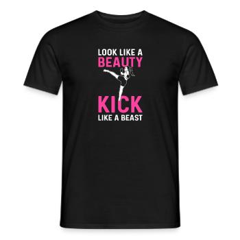 Ressemble à une beauté. Donnez des coups de pied comme une bête. - T-shirt homme - noir - Devant - AI Model Male 178 light (178cm)