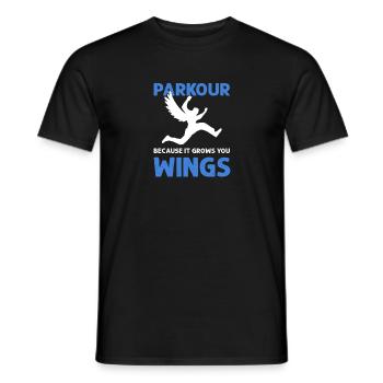 Parkour because it makes you grow wings. - Men's T-Shirt - black - Front - AI Model Male 178 light (178cm)