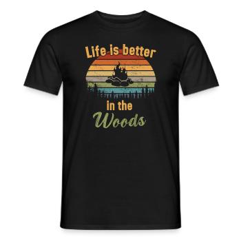 Life is better in the Woods / Bushcraft - Men's T-Shirt - black - Front - AI Model Male 178 light (178cm)