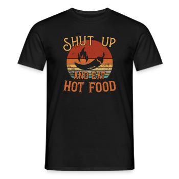 Shut up and eat Hot Food / Scharfes Essen - Men's T-Shirt - black - Front - AI Model Male 178 light (178cm)