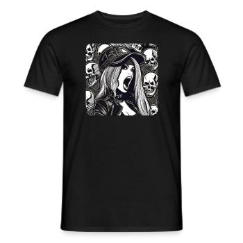 Coole Heavy Metal Frau mit Totenköpfen Gothic - Männer T-Shirt - Schwarz - Vorne - AI Model Male 178 light (178cm)