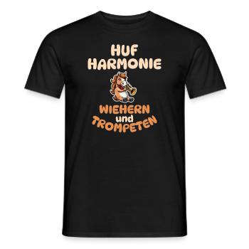 Huf Harmonie - Wiehern und Trompeten - Pferde - Männer T-Shirt - Schwarz - Vorne - AI Model Male 178 light (178cm)