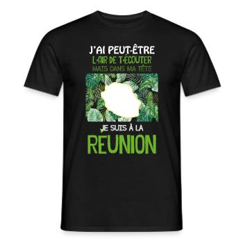 Humour message La Reunion Dans Ma Tête - T-shirt homme - noir - Devant - AI Model Male 178 light (178cm)