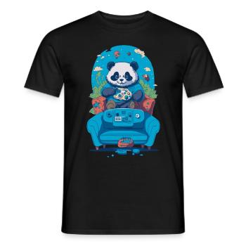 Gamer Panda with Gamepad Illustration - Men's T-Shirt - black - Front - AI Model Male 178 light (178cm)
