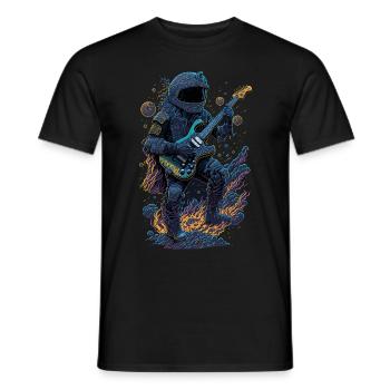 Electric Guitarist Astronaut Splash Art Illustration - Men's T-Shirt - black - Front - AI Model Male 178 light (178cm)