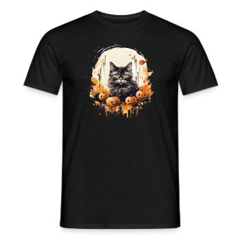 Main Coon Autumn Halloween Cat Kitten - Men's T-Shirt - black - Front - AI Model Male 178 light (178cm)