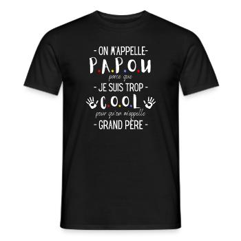 Cadeau papy-Fête des grands pères-Papou trop cool - T-shirt homme - noir - Devant - AI Model Male 178 light (178cm)