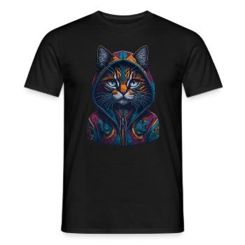 Cat in a Hoodie Unique Design - Men's T-Shirt - black - Front - AI Model Male 178 light (178cm)