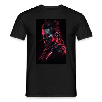 Neon Cyber Warrior Portrait #2 - Männer T-Shirt - Schwarz - Vorne - AI Model Male 178 light (178cm)