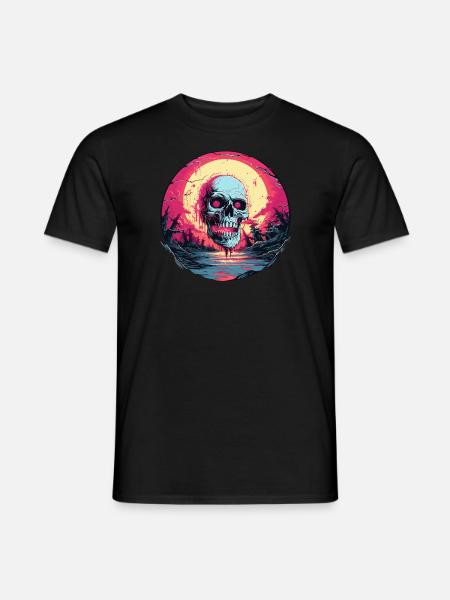 Synthwave Sunset Surreal Retro Cyberpunk Skull - Männer T-Shirt - Schwarz