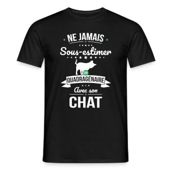 Sous-estimer un quadragénaire avec son chat - T-shirt homme - noir - Devant - AI Model Male 178 light (178cm)