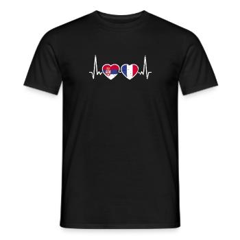 Serbia France Vintage Heartbeat Flag Serbia - Men's T-Shirt - black - Front - AI Model Male 178 light (178cm)