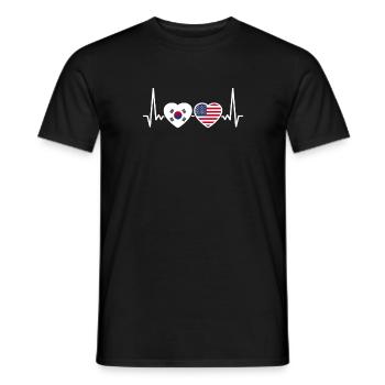South Korea, USA, Heartbeat, Flag, American, Korean - Men's T-Shirt - black - Front - AI Model Male 178 light (178cm)