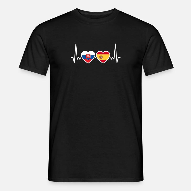 Slowakei Spanien Herzschlag Flagge Spanier Slowake - Männer T-Shirt - Schwarz