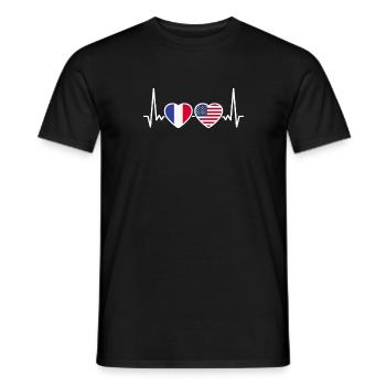 France USA Heartbeat Flag Français - T-shirt homme - noir - Devant - AI Model Male 178 light (178cm)