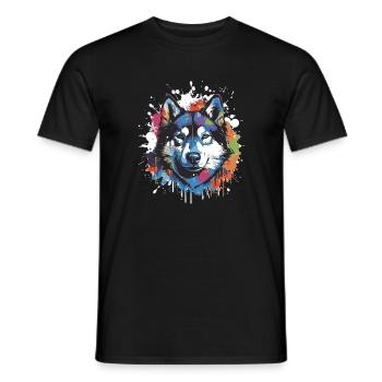 Husky Dog Animal Pop Art Head - Men's T-Shirt - black - Front - AI Model Male 178 light (178cm)