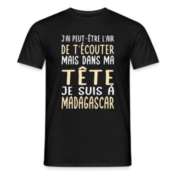 Dans ma tête je suis à Madagascar - Cadeau humour - T-shirt homme - noir - Devant - AI Model Male 178 light (178cm)