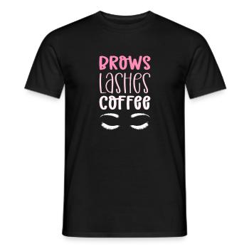 Cils des sourcils café. Microblading - T-shirt homme - noir - Devant - AI Model Male 178 light (178cm)