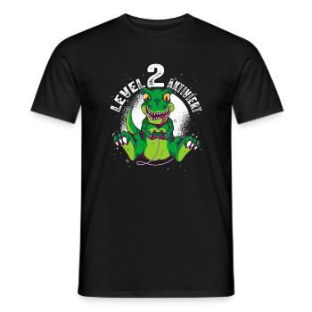 Level 2 Jahre alt, 2. Geburtstag Gamer Dino T-Rex - Männer T-Shirt - Schwarz - Vorne - AI Model Male 178 light (178cm)
