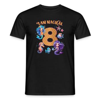 Anniversaire de sirène 8 ans - T-shirt homme - noir - Devant - AI Model Male 178 light (178cm)