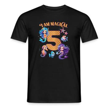 Anniversaire de la sirène 5 ans - T-shirt homme - noir - Devant - AI Model Male 178 light (178cm)