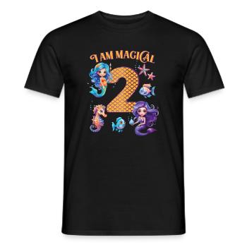 Anniversaire de la sirène 2 ans - T-shirt homme - noir - Devant - AI Model Male 178 light (178cm)