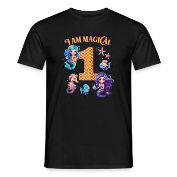 Mermaid Anniversaire 1 an - T-shirt homme - noir - Devant - AI Model Male 178 light (178cm)