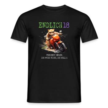Katze auf Motorrad Endlich 18 - Männer T-Shirt - Schwarz - Vorne - AI Model Male 178 light (178cm)