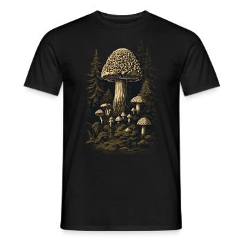 Morchel Retro Wald & Pilze Magie in der Natur - Männer T-Shirt - Schwarz - Vorne - AI Model Male 178 light (178cm)