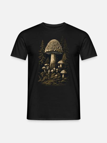 Morchel Retro Wald & Pilze Magie in der Natur - Männer T-Shirt - Schwarz