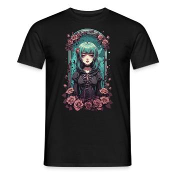 Anime Gothique Fille avec Roses Occulte Vaporwave - T-shirt homme - noir - Devant - AI Model Male 178 light (178cm)