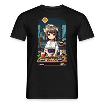 Anime Sushi Master Kawaii Kemonomimi Chef Design - Men's T-Shirt - black - Front - AI Model Male 178 light (178cm)