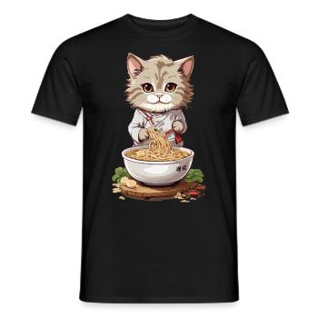 Kawaii Katze Ramen Nudelsuppe Design Otaku Mode - Männer T-Shirt - Schwarz - Vorne - AI Model Male 178 light (178cm)