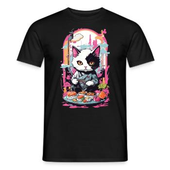 Kawaii Sushi Cat Pastel Goth Japan Style - Men's T-Shirt - black - Front - AI Model Male 178 light (178cm)