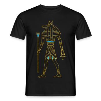 Anubis Egyptian Gold and blue stained glass - Men's T-Shirt - black - Front - AI Model Male 178 light (178cm)