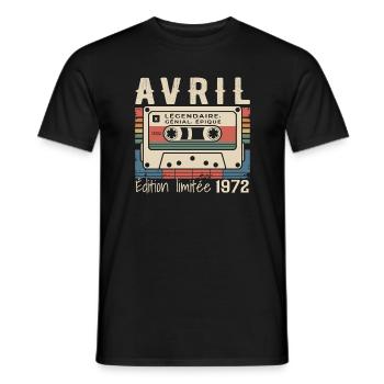 avril 1972 April 1972  - T-shirt homme - noir - Devant - AI Model Male 178 light (178cm)