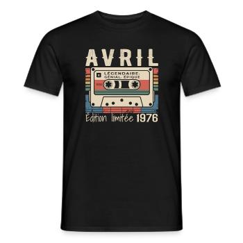 avril 1976 April 1976  - T-shirt homme - noir - Devant - AI Model Male 178 light (178cm)